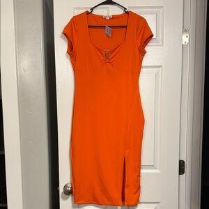 Derek Heart Vibrant Orange Midi Dress